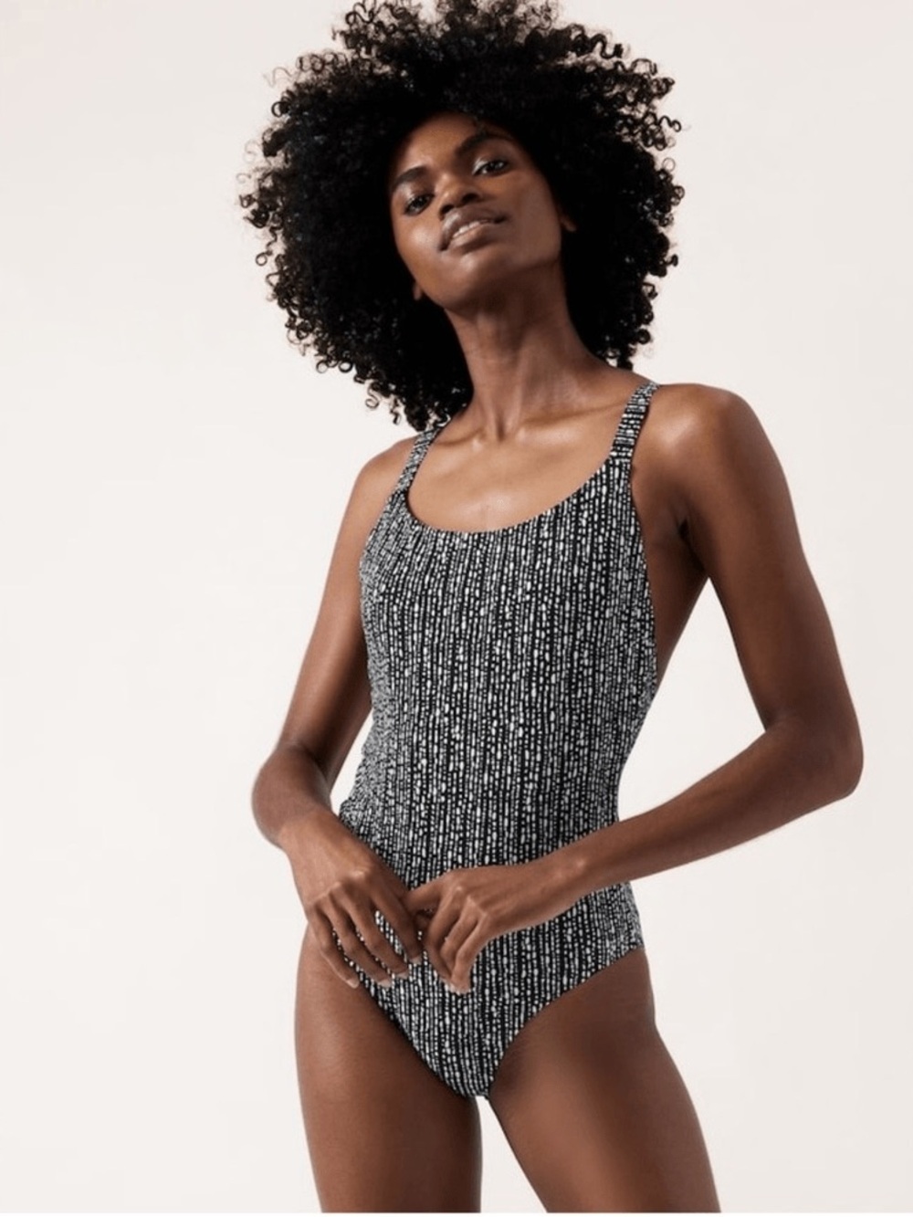 Athleta NWT Hermosa One Piece Swimsuit Size XL Rice Pearls Black Beach Vacation